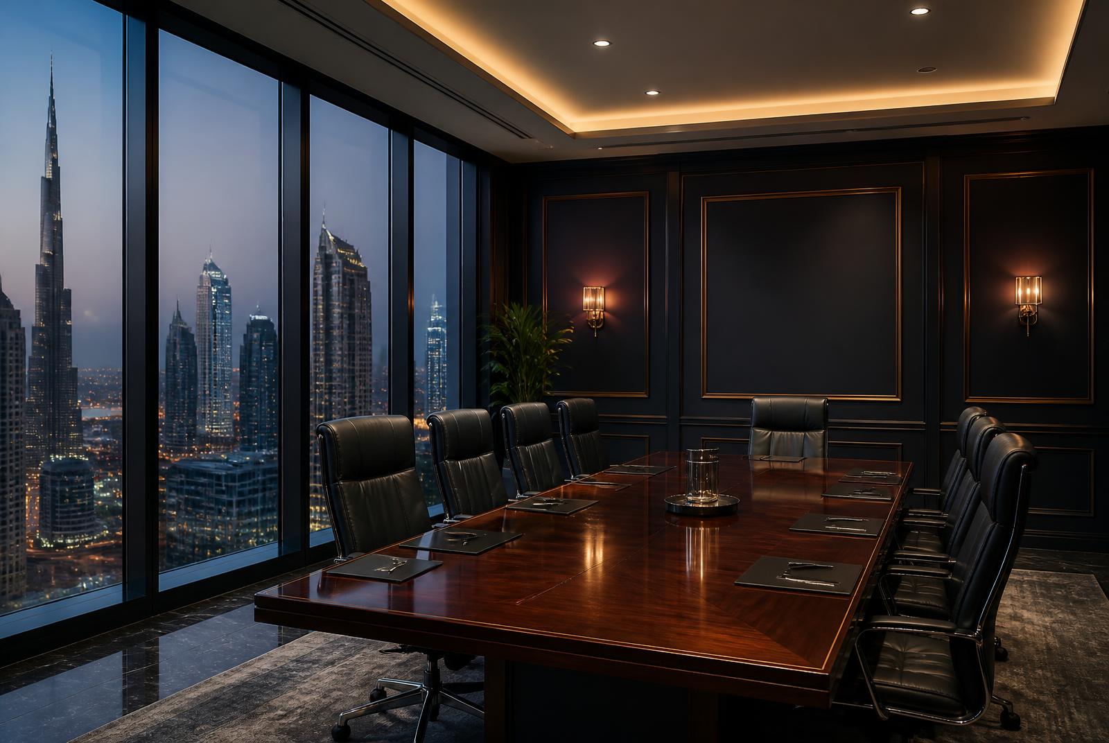 Boardroom of Engonga Dubai overlooking the Dubai skyline